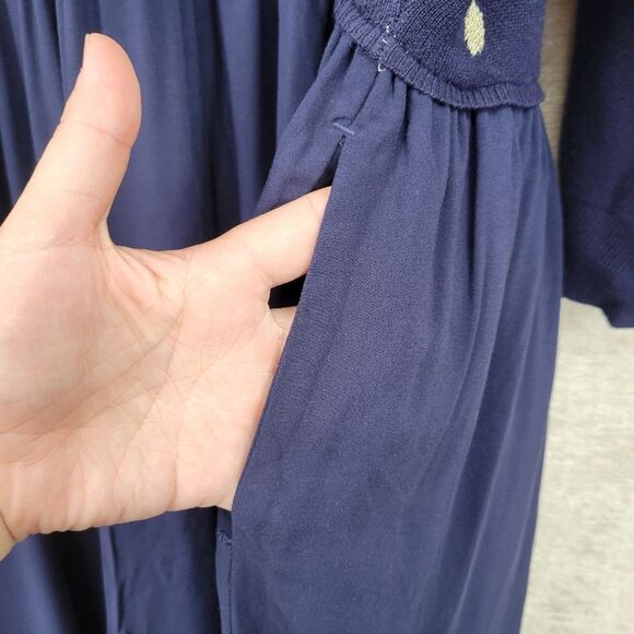 Torrid Mini Challis Skater Gold Polka Dot Navy Blue Sweater Dress Preppy Fall - Picture 8 of 16